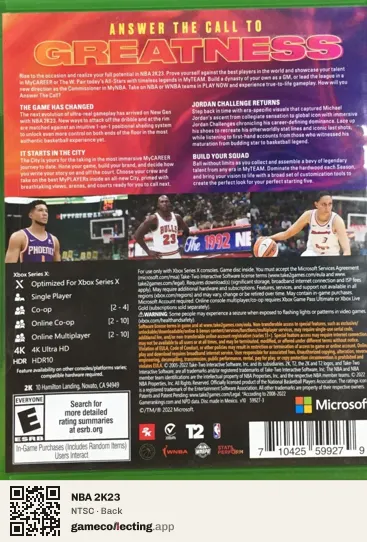 NBA 2K23 Xbox Series X, NTSC box back