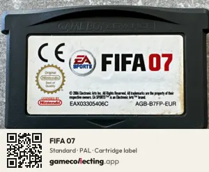 FIFA 07 Game Boy Advance, PAL cartridge label