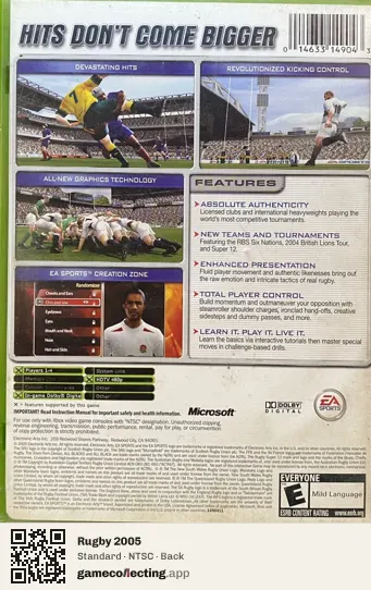 Rugby 2005 Xbox, NTSC box back