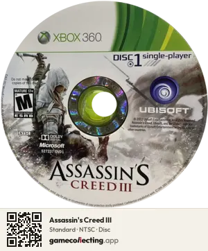 Assassin's Creed III Xbox 360, NTSC disc