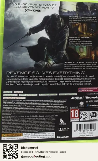 Dishonored Xbox 360, Netherlands box back