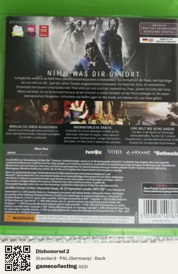 Dishonored 2 Xbox One, Germany box back