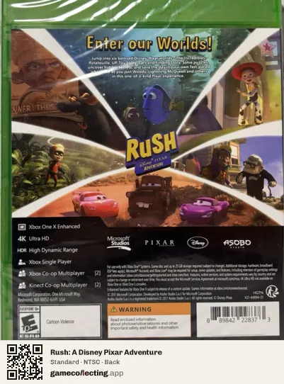 Rush: A Disney Pixar Adventure Xbox One, NTSC box back
