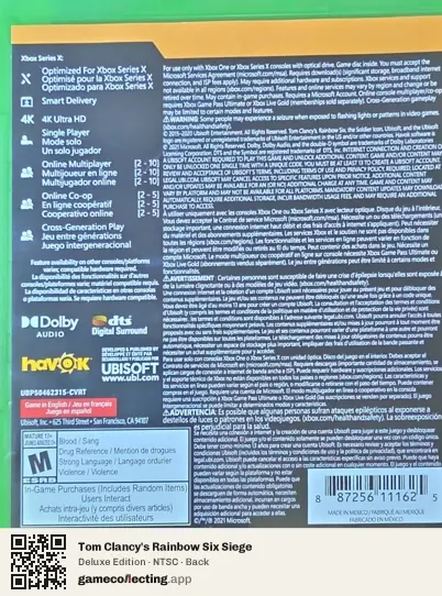 Tom Clancy's Rainbow Six Siege Xbox Series X, NTSC box back