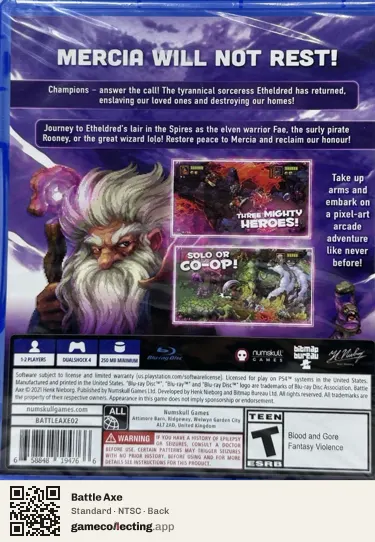 Battle Axe PlayStation 4, NTSC box back