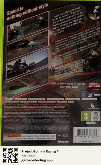 Project Gotham Racing 4 Xbox 360, PAL box back