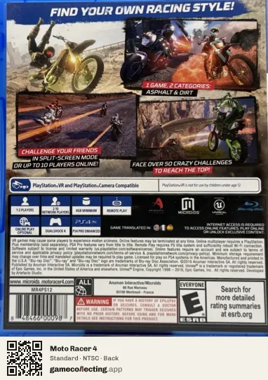 Moto Racer 4 PlayStation 4, NTSC box back