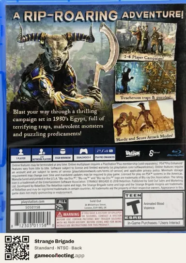 Strange Brigade PlayStation 4, NTSC box back