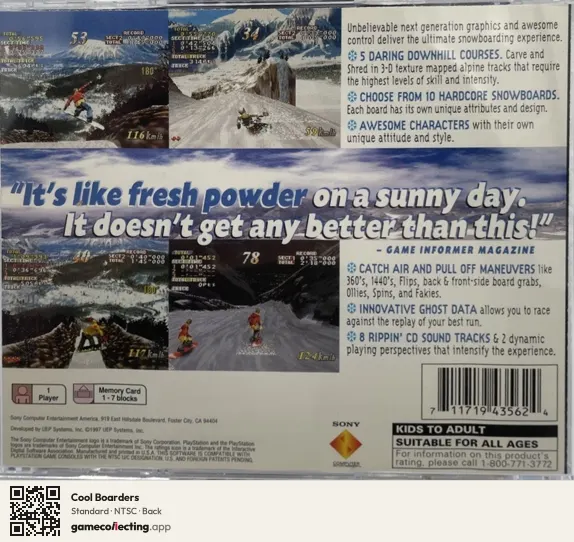 Cool Boarders PlayStation, NTSC box back