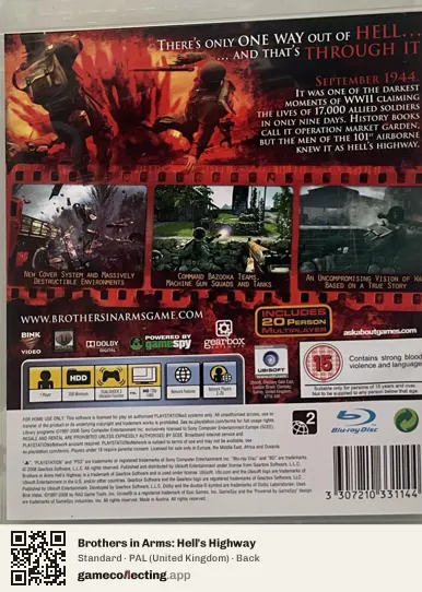 Brothers in Arms: Hell's Highway PlayStation 3, United Kingdom box back