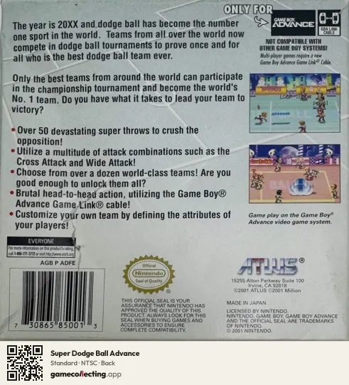 Super Dodge Ball Advance Game Boy Advance, NTSC box back