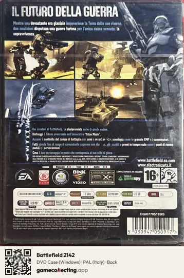 Battlefield 2142 Computer, Italy box back
