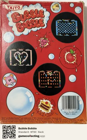 Bubble Bobble Nintendo Entertainment System, NTSC box back