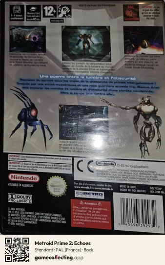 Metroid Prime 2: Echoes Nintendo GameCube, France box back