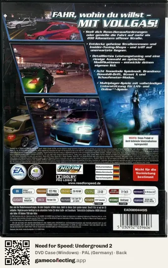 Need for Speed: Underground 2 Computer, Germany box back