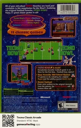 Tecmo Classic Arcade Xbox, NTSC box back