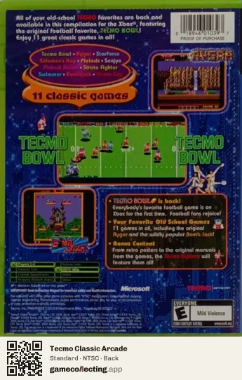 Tecmo Classic Arcade Xbox, NTSC box back