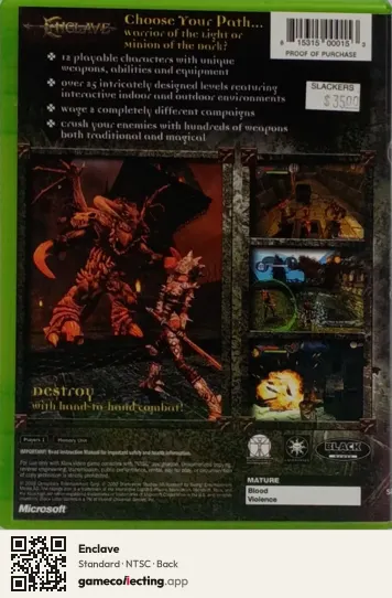 Enclave Xbox, NTSC box back