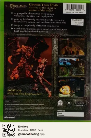 Enclave Xbox, NTSC box back