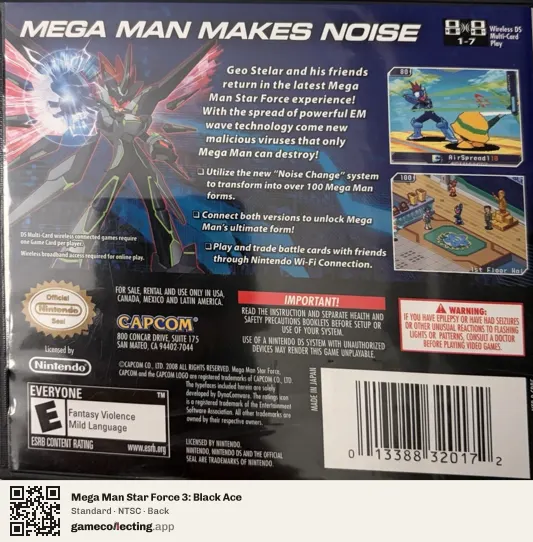 Mega Man Star Force 3: Black Ace Nintendo DS, NTSC box back