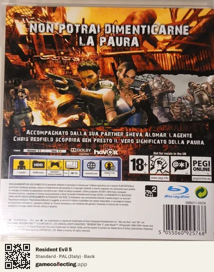 Resident Evil 5 PlayStation 3, Italy box back