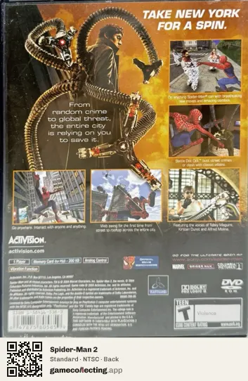 Spider-Man 2 PlayStation 2, NTSC box back