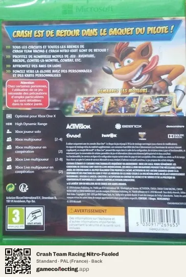 Crash Team Racing Nitro-Fueled Xbox One, France box back