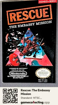 Rescue: The Embassy Mission Nintendo Entertainment System, NTSC cartridge label