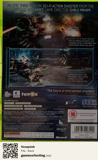 Vanquish Xbox 360, PAL box back