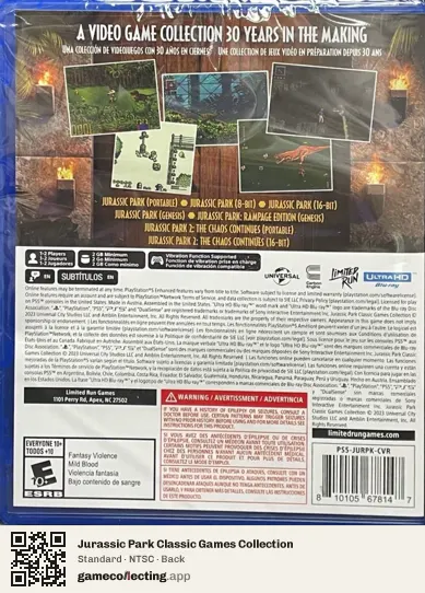 Jurassic Park Classic Games Collection PlayStation 5, NTSC box back