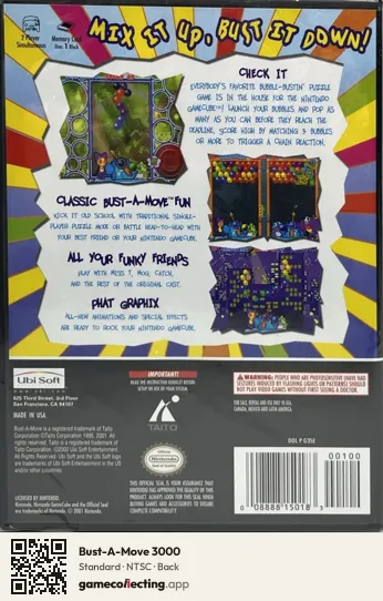 Bust-A-Move 3000 Nintendo GameCube, NTSC box back