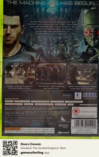 Binary Domain Xbox 360, United Kingdom box back