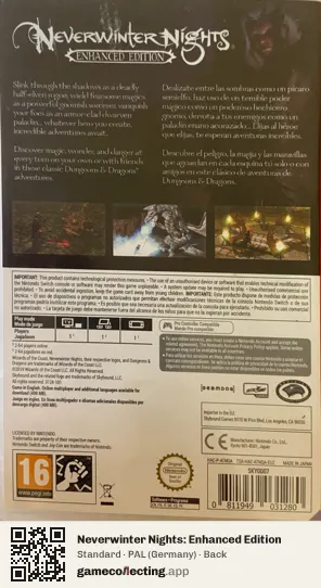 Neverwinter Nights: Enhanced Edition Nintendo Switch, Germany box back