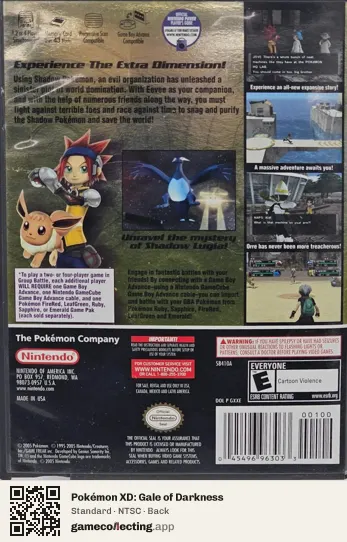 Pokémon XD: Gale of Darkness Nintendo GameCube, NTSC box back
