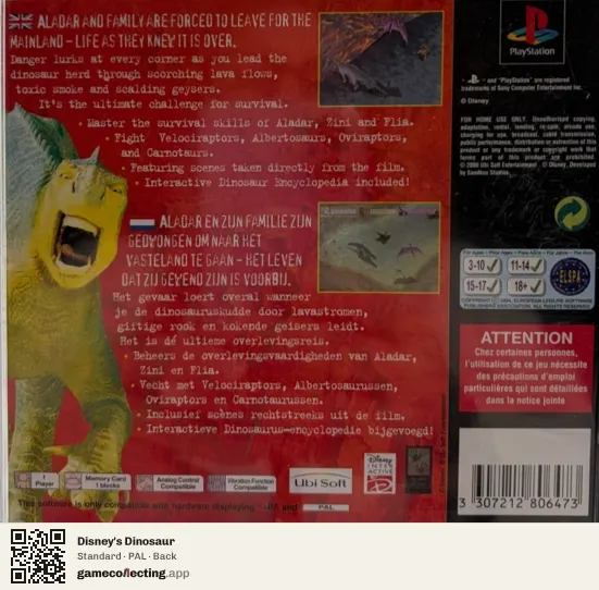 Disney's Dinosaur PlayStation, PAL box back