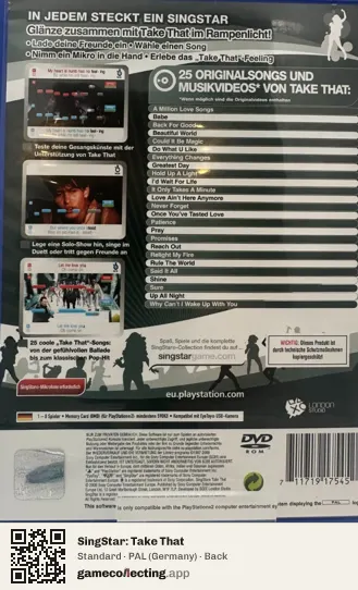 SingStar: Take That PlayStation 2, Germany box back