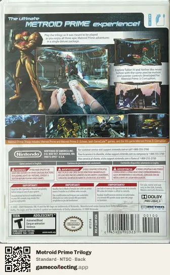 Metroid Prime Trilogy Nintendo Wii, NTSC box back