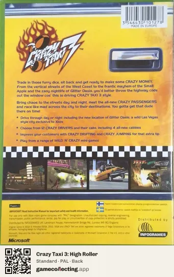 Crazy Taxi 3: High Roller Xbox, PAL box back