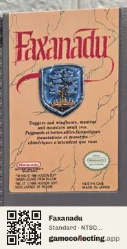 Faxanadu Nintendo Entertainment System, NTSC cartridge label