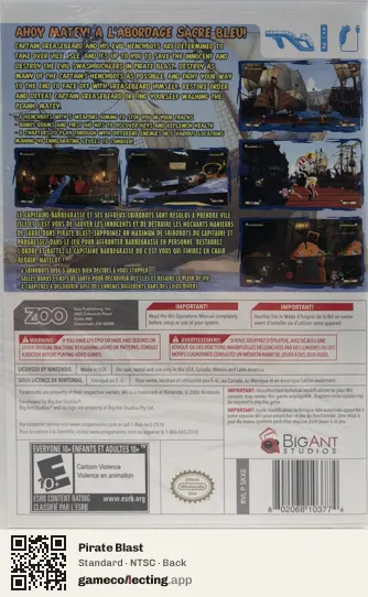 Pirate Blast Nintendo Wii, NTSC box back