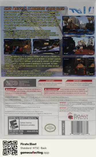 Pirate Blast Nintendo Wii, NTSC box back