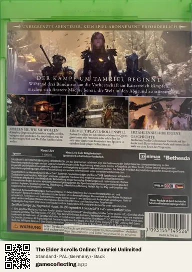 The Elder Scrolls Online: Tamriel Unlimited Xbox One, Germany box back