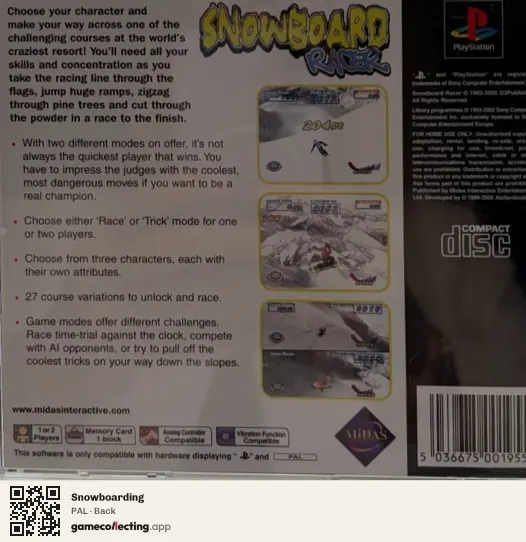 Snowboarding PlayStation, PAL box back
