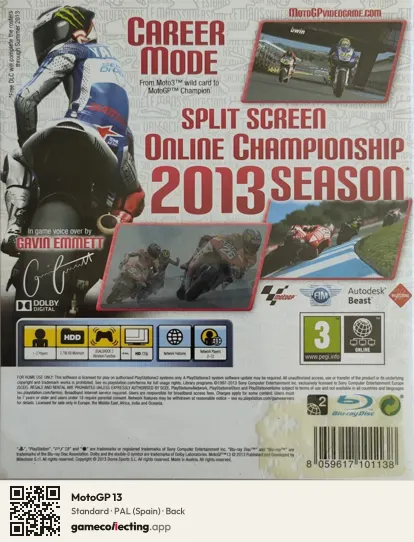 MotoGP 13 PlayStation 3, Spain box back
