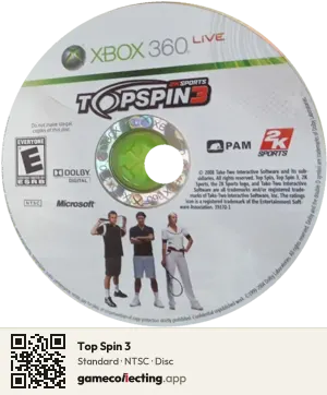 Top Spin 3 Xbox 360, NTSC disc