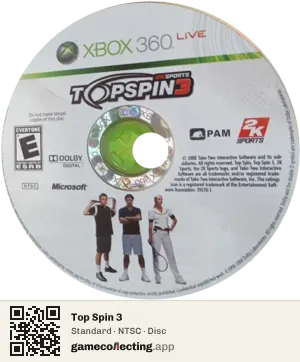 Top Spin 3 Xbox 360, NTSC disc