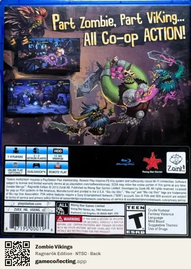 Zombie Vikings PlayStation 4, NTSC box back