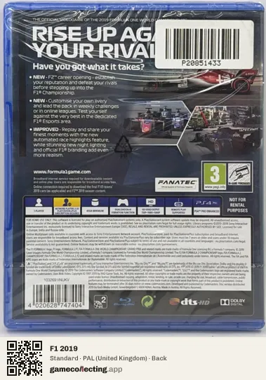 F1 2019 PlayStation 4, United Kingdom box back
