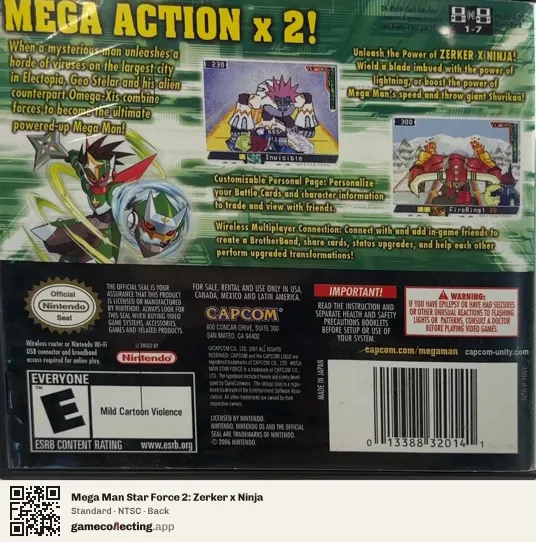 Mega Man Star Force 2: Zerker x Ninja Nintendo DS, NTSC box back