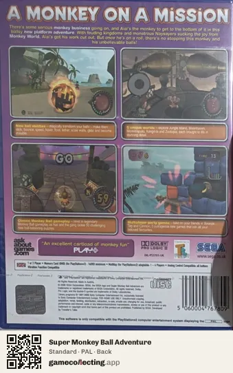 Super Monkey Ball Adventure PlayStation 2, PAL box back